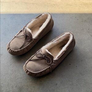 UGG Chestnut Suede Shearling Moccasin Slippers